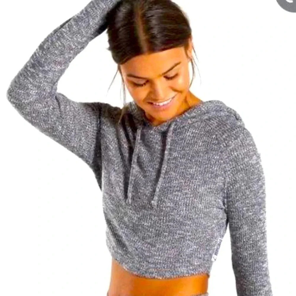 Gymshark Gray Slounge waffle knit Long Sleeve hooded Top Size Medium